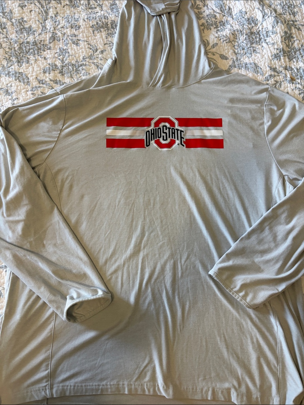 Colosseum Ohio State Grey Hoodie with Red and White Stripe Logo